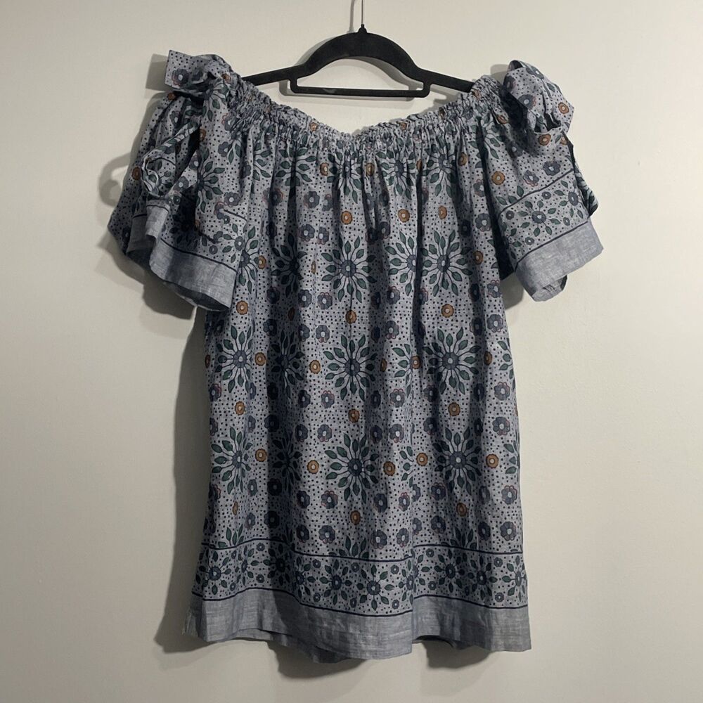 Ann Taylor LOFT Size S Off Shoulder Boho Top Floral Dots Ruffle Sleeve Casual